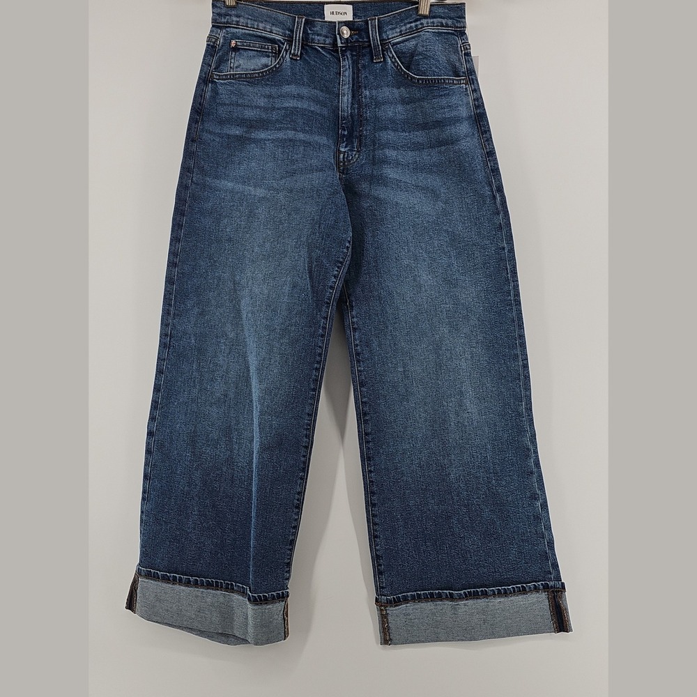 Hudson Womens Jolene High Rise Wide Leg Jeans Cotton Blend Blue Size 26 Cuffed